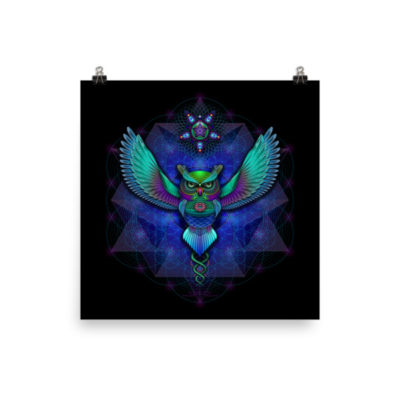Sacred Geometry Owl - 14 x 14 Museum-Quality, Thick, Matte Paper Poster.