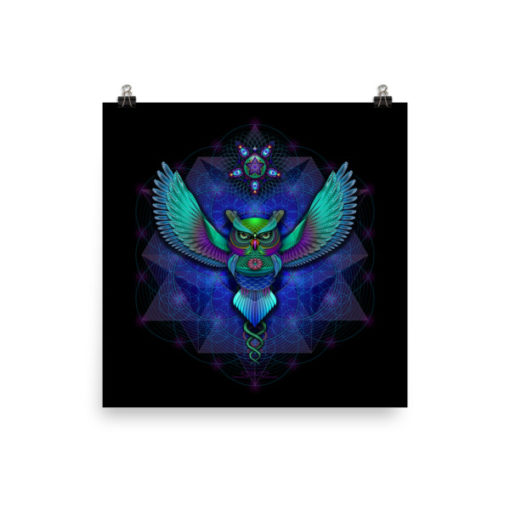 Sacred Geometry Owl - 18 x 18 Museum-Quality, Thick, Matte Paper Poster.